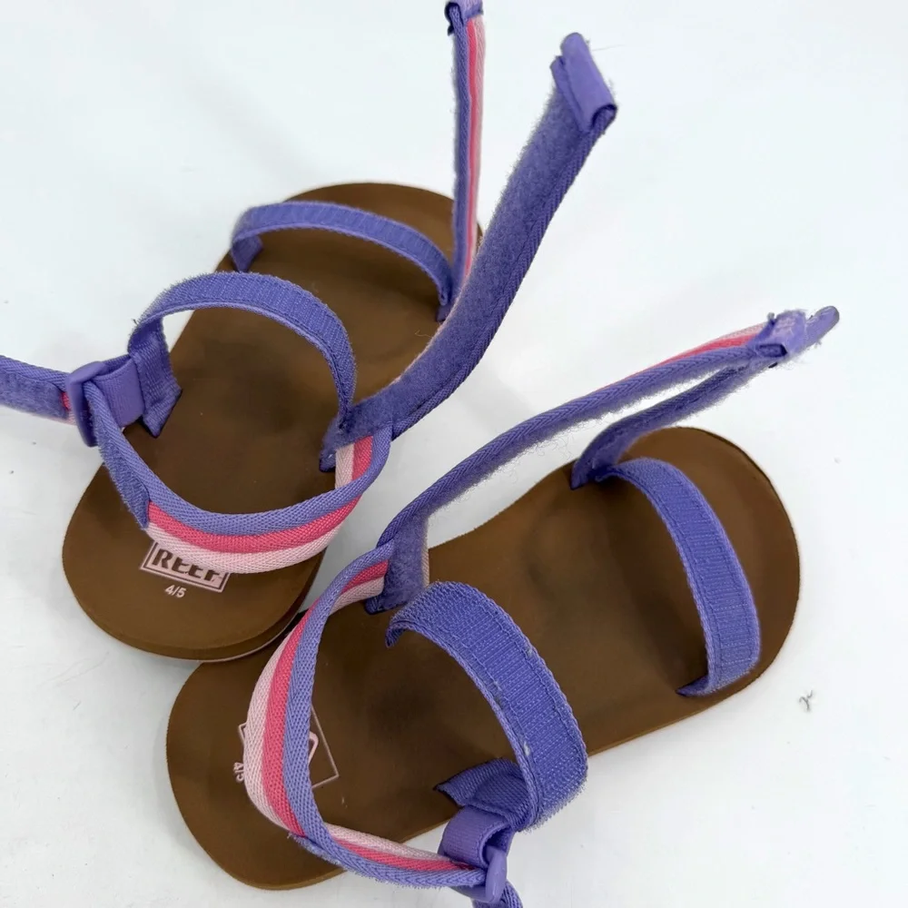 REEF Sandals Youth Girls 4/5 Little Ahi Convertible Pink Purple Stripes READ